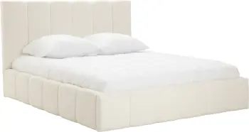 Łóżko tapicerowane Bianko 160 (boucle kremowy) ze stelażem i pojemnikiem