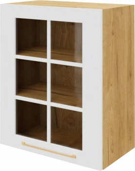 Szafka 60 górna witryna lewa Laurencja (biały lakier dąb Soma ciemny)