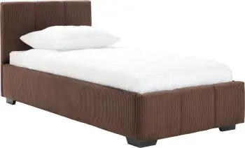Łóżko tapicerowane 90 Mindy (sztruks czekoladowy brąz) ze stelażem i pojemnikiem