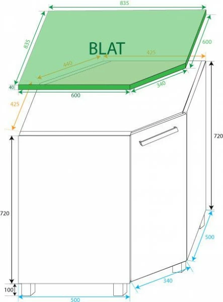Szafka narożna dolna z półką Loara (biały połysk)