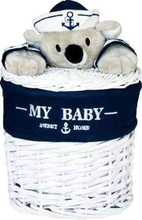 Kosz wiklinowy 6 z misiem (mały okrągły) 