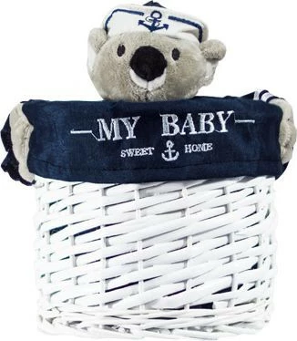 Kosz wiklinowy 8 z misiem (mały okrągły) 