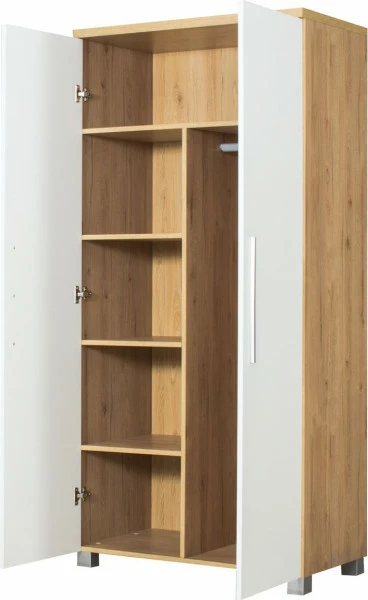 Szafa 2-drzwiowa z półkami i drążkiem Panama (biały połysk/dąb Soma ciemny) 