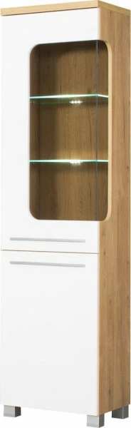 Witryna lewa z półkami LED (biały połysk/dąb Soma ciemny)