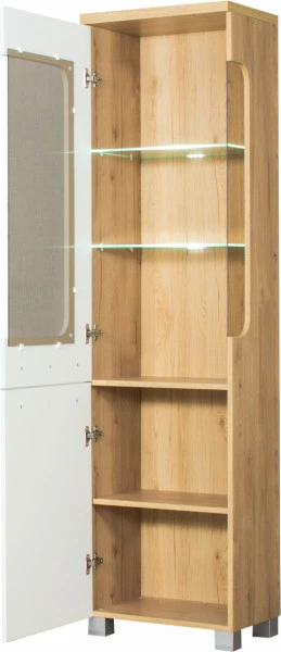Witryna lewa z półkami LED (biały połysk/dąb Soma ciemny)