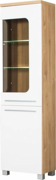 Witryna prawa z półkami LED (biały połysk/dąb Soma ciemny)