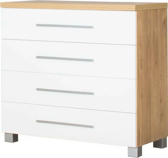 Komoda 4-szufladowa Panama (biały połysk/dąb Soma ciemny)