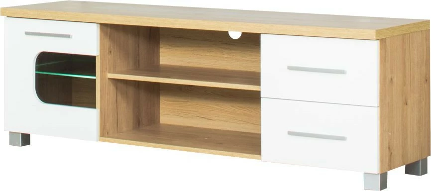 Stolik RTV 160 cm Panama (biały połysk/dąb Soma ciemny)