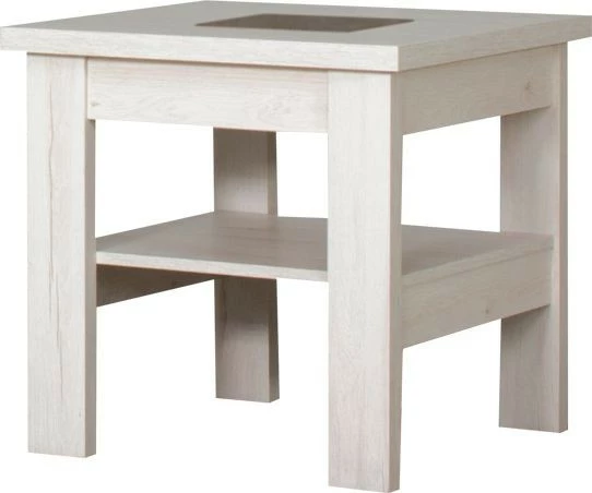 Stolik kwadratowy ze szkłem i półką (dąb Soma perłowy)