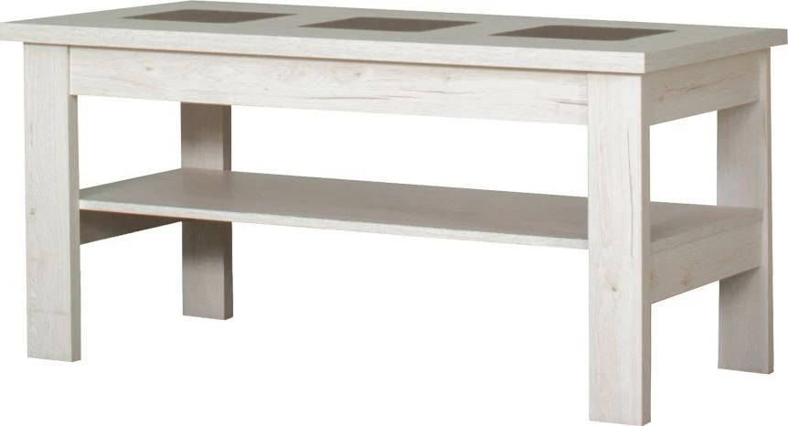 Stolik prostokątny ze szkłem i półką (dąb Soma perłowy)