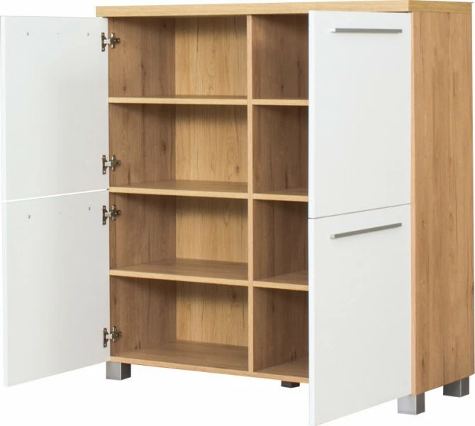 Komoda 4-drzwiowa Panama (biały połysk/dąb Soma ciemny)