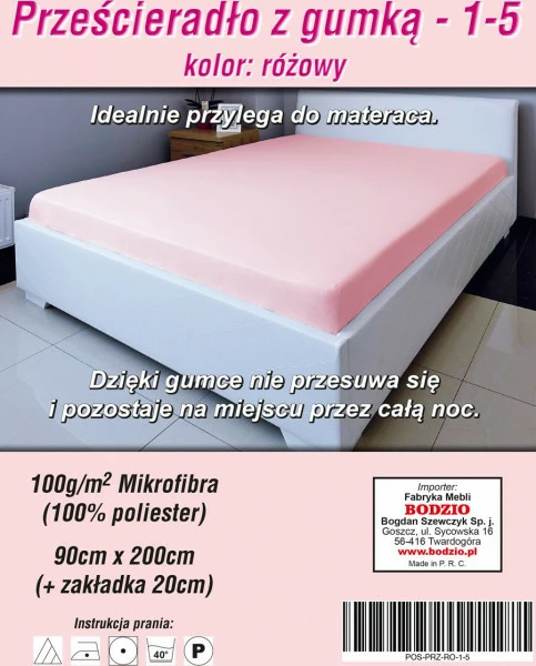 Prześcieradło z gumką (różowe - 90x200cm)