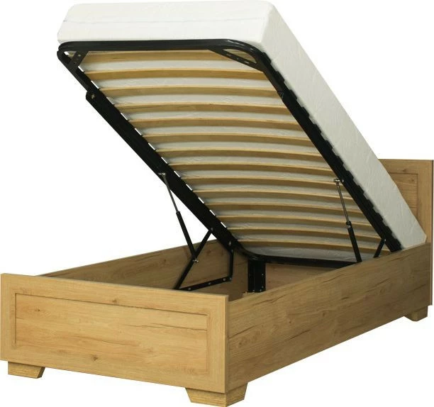 Łóżko 1-osobowe 90 Majorka (dąb Soma ciemny) ze stelażem i pojemnikiem