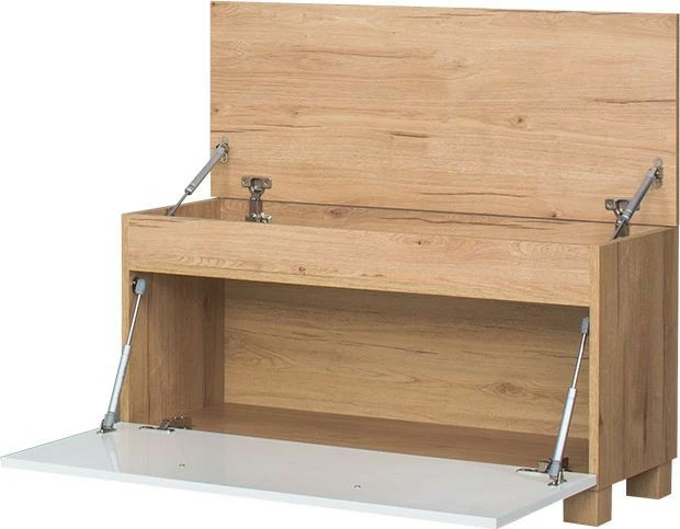 Szafka/siedzisko na obuwie Panama (biały połysk/dąb Soma ciemny) 