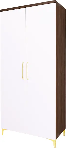 Szafa wysoka z półkami i drążkiem Bari (biały połysk/orzech Foresta)