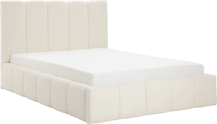 Łóżko tapicerowane Bianko 140 (boucle kremowy) ze stelażem i pojemnikiem