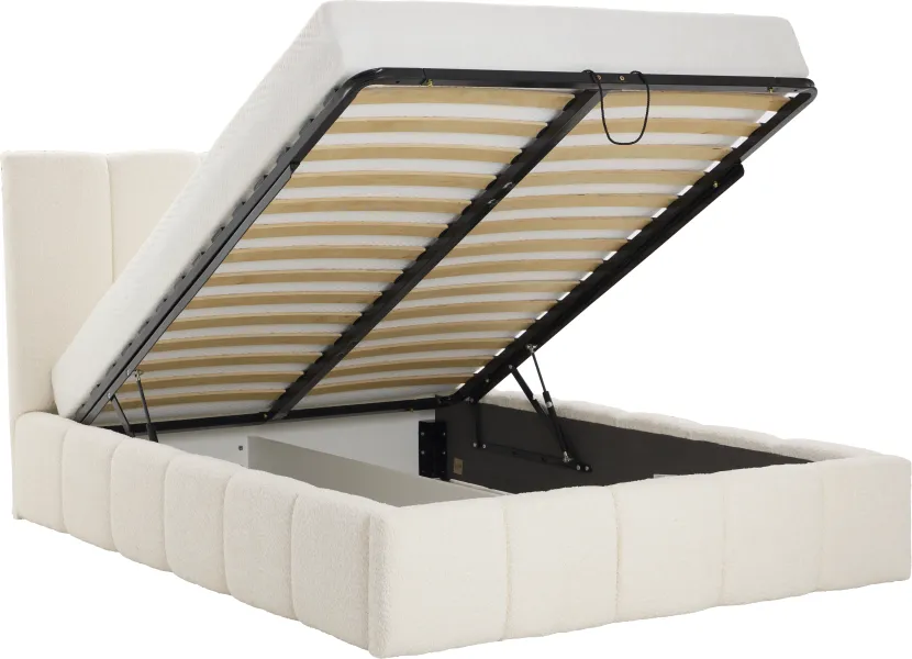 Łóżko tapicerowane Bianko 140 (boucle kremowy) ze stelażem i pojemnikiem