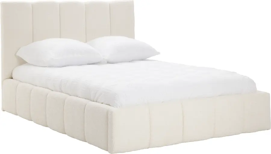 Łóżko tapicerowane Bianko 140 (boucle kremowy) ze stelażem i pojemnikiem