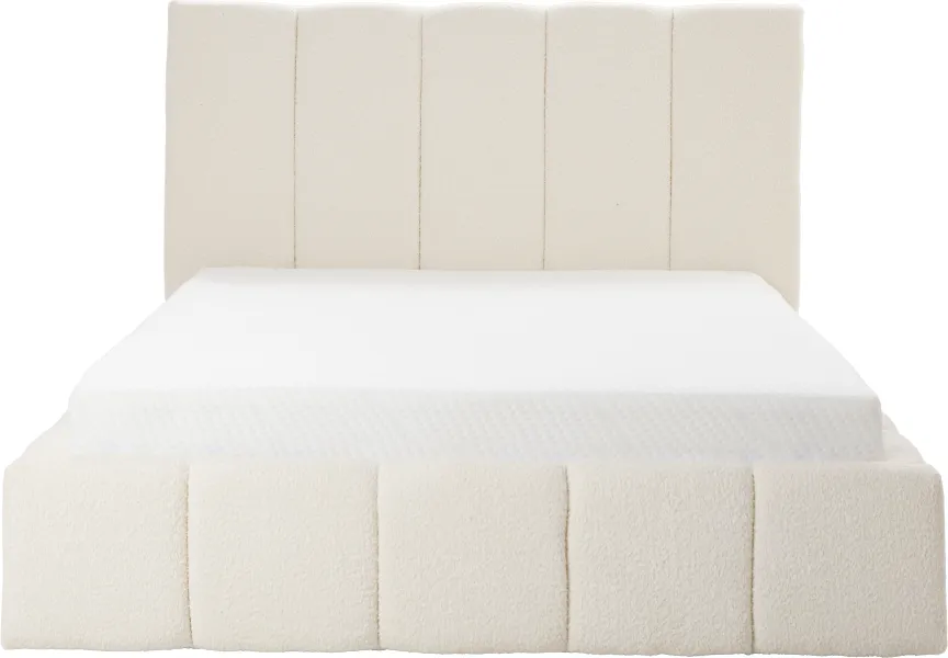 Łóżko tapicerowane Bianko 140 (boucle kremowy) ze stelażem i pojemnikiem