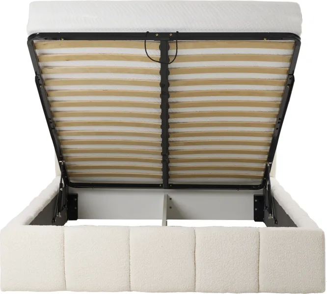 Łóżko tapicerowane Bianko 140 (boucle kremowy) ze stelażem i pojemnikiem