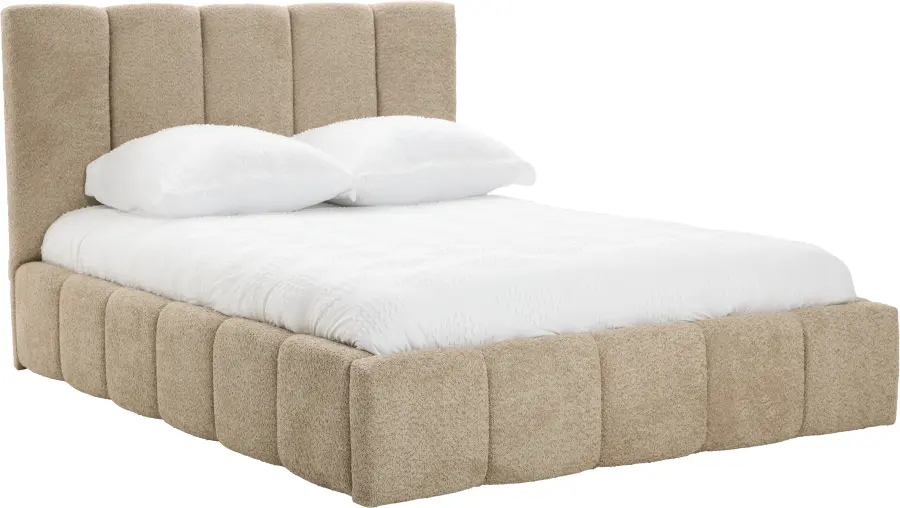 Łóżko tapicerowane Bianko 140 (boucle cappuccino) ze stelażem i pojemnikiem