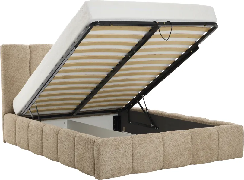 Łóżko tapicerowane Bianko 140 (boucle cappuccino) ze stelażem i pojemnikiem