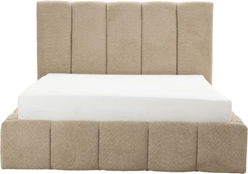 Łóżko tapicerowane Bianko 140 (boucle cappuccino) ze stelażem i pojemnikiem