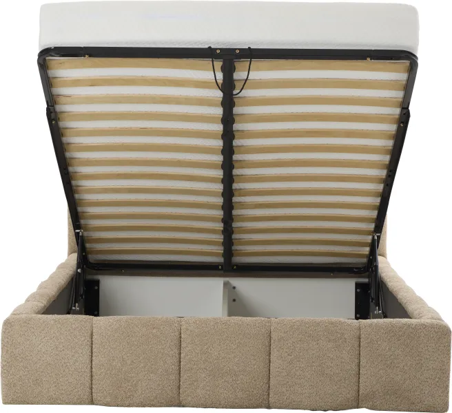 Łóżko tapicerowane Bianko 140 (boucle cappuccino) ze stelażem i pojemnikiem