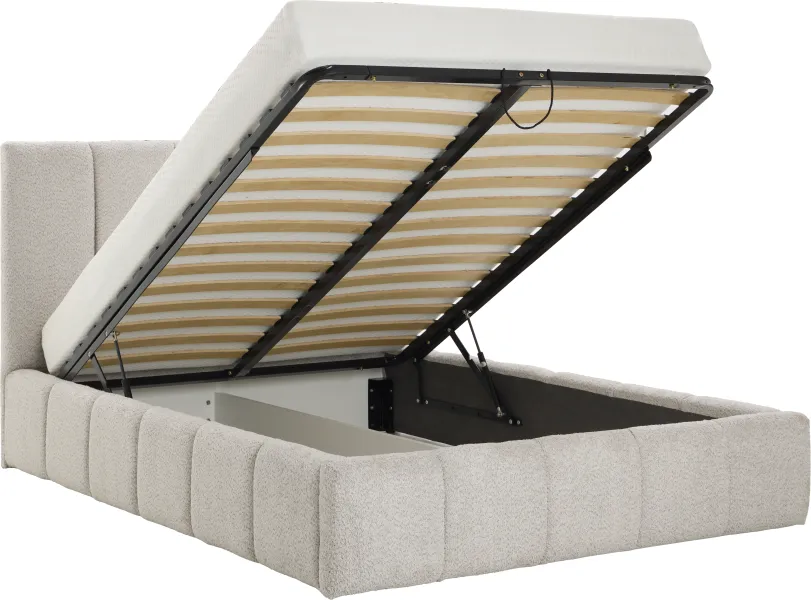 Łóżko tapicerowane Bianko 140 (boucle szary) ze stelażem i pojemnikiem