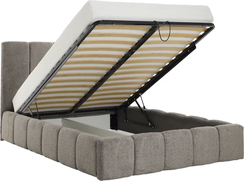 Łóżko tapicerowane Bianko 140 (boucle grafit) ze stelażem i pojemnikiem