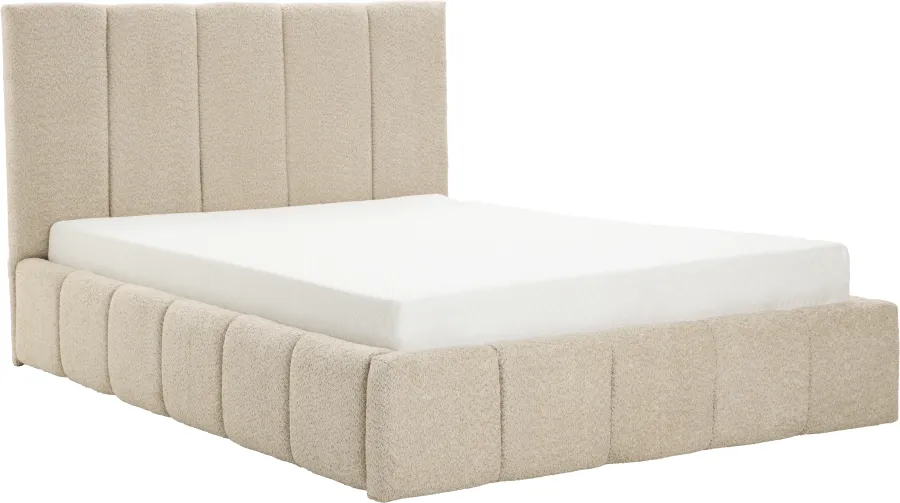 Łóżko tapicerowane Bianko 140 (boucle beż) ze stelażem i pojemnikiem