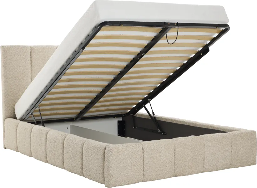 Łóżko tapicerowane Bianko 140 (boucle beż) ze stelażem i pojemnikiem
