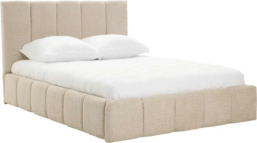 Łóżko tapicerowane Bianko 140 (boucle beż) ze stelażem i pojemnikiem