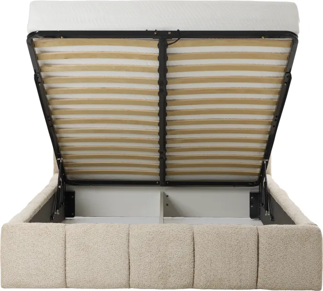 Łóżko tapicerowane Bianko 140 (boucle beż) ze stelażem i pojemnikiem