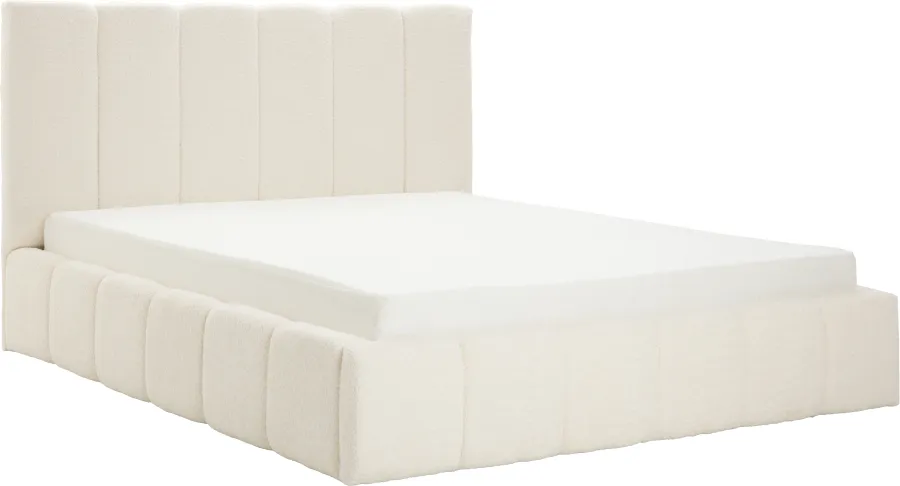 Łóżko tapicerowane Bianko 160 (boucle kremowy) ze stelażem i pojemnikiem 