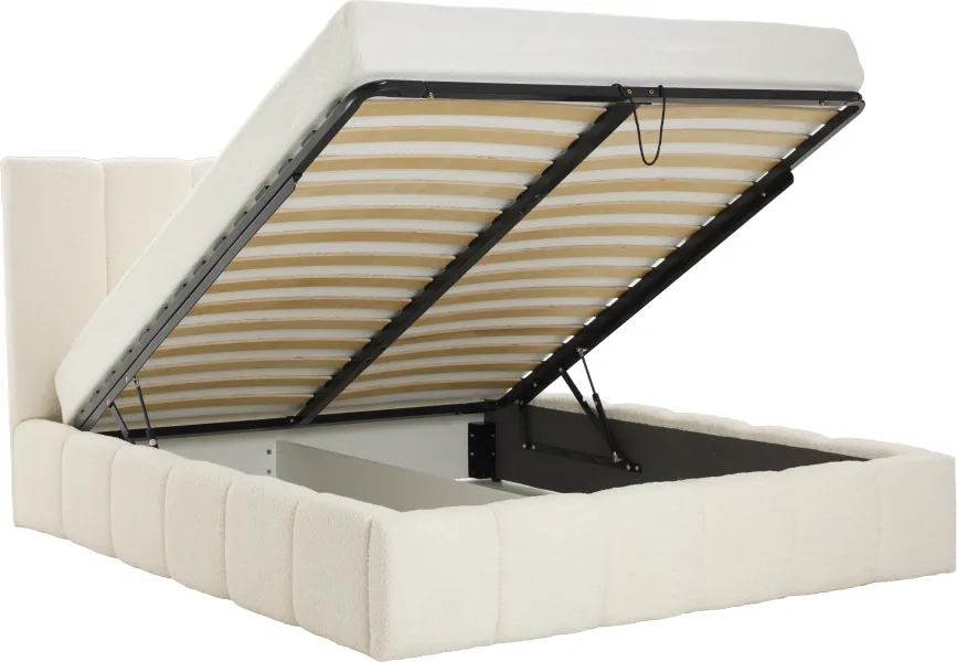 Łóżko tapicerowane Bianko 160 (boucle kremowy) ze stelażem i pojemnikiem 