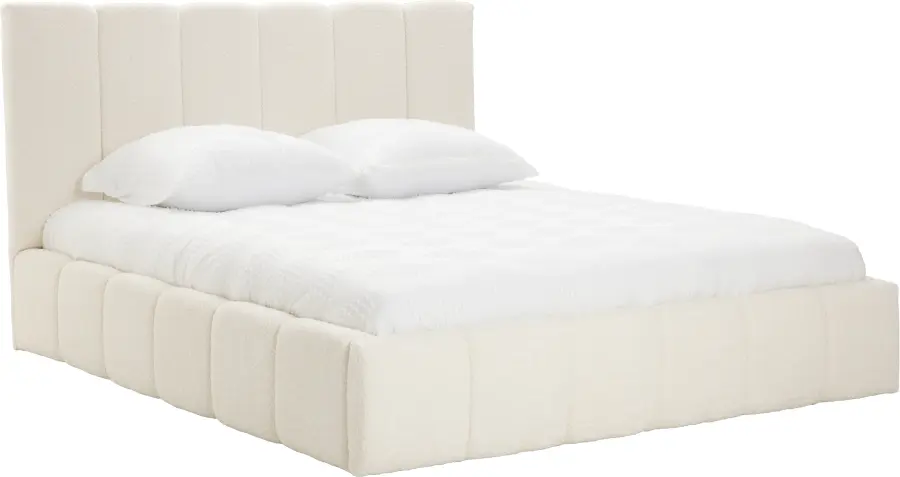 Łóżko tapicerowane Bianko 160 (boucle kremowy) ze stelażem i pojemnikiem