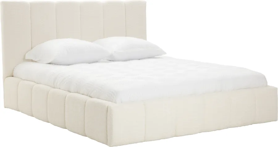 Łóżko tapicerowane Bianko 160 (boucle kremowy) ze stelażem i pojemnikiem 