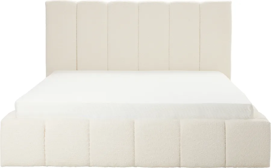 Łóżko tapicerowane Bianko 160 (boucle kremowy) ze stelażem i pojemnikiem 