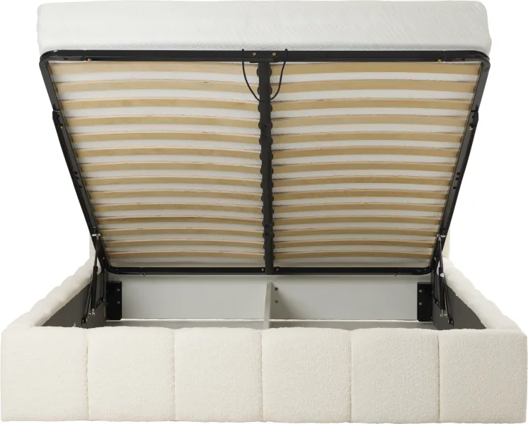 Łóżko tapicerowane Bianko 160 (boucle kremowy) ze stelażem i pojemnikiem