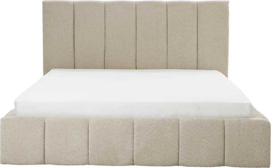 Łóżko tapicerowane Bianko 160 (boucle beż) ze stelażem i pojemnikiem