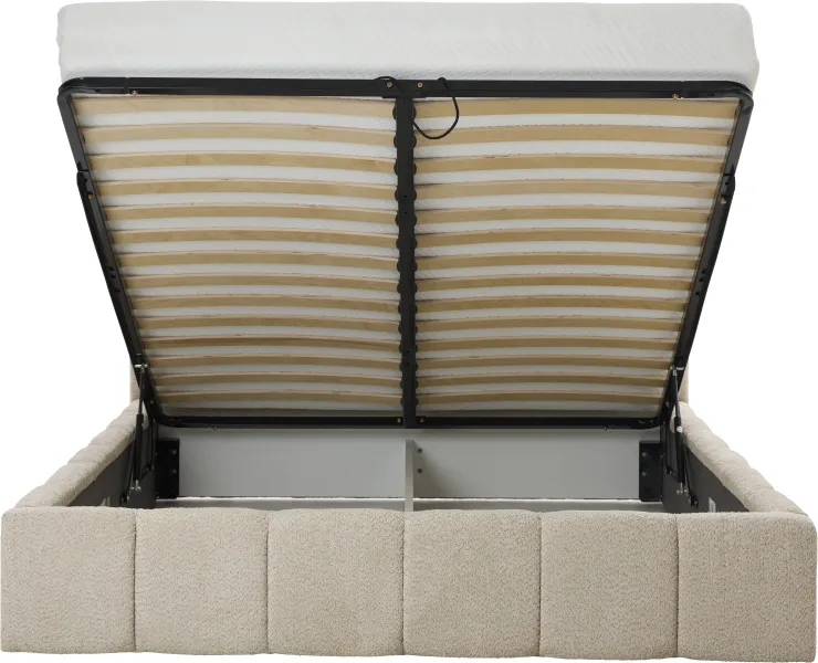 Łóżko tapicerowane Bianko 160 (boucle beż) ze stelażem i pojemnikiem