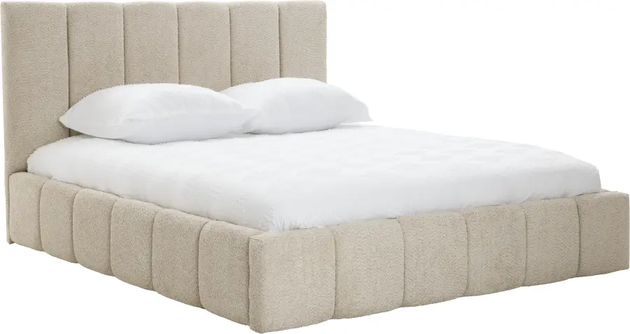 Łóżko tapicerowane Bianko 160 (boucle beż) ze stelażem i pojemnikiem