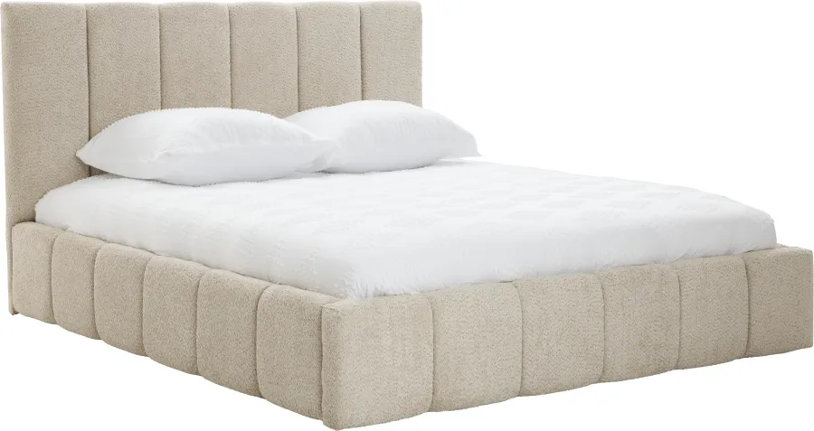 Łóżko tapicerowane Bianko 160 (boucle beż) ze stelażem i pojemnikiem