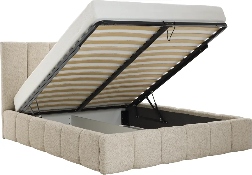 Łóżko tapicerowane Bianko 160 (boucle beż) ze stelażem i pojemnikiem