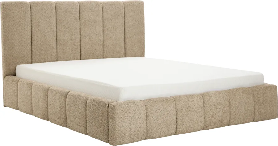 Łóżko tapicerowane Bianko 160 (boucle cappuccino) ze stelażem i pojemnikiem 