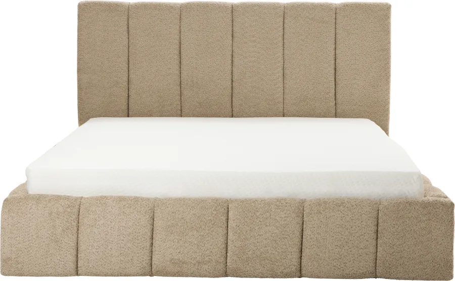 Łóżko tapicerowane Bianko 160 (boucle cappuccino) ze stelażem i pojemnikiem