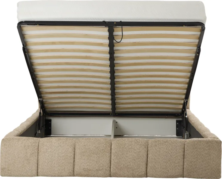 Łóżko tapicerowane Bianko 160 (boucle cappuccino) ze stelażem i pojemnikiem