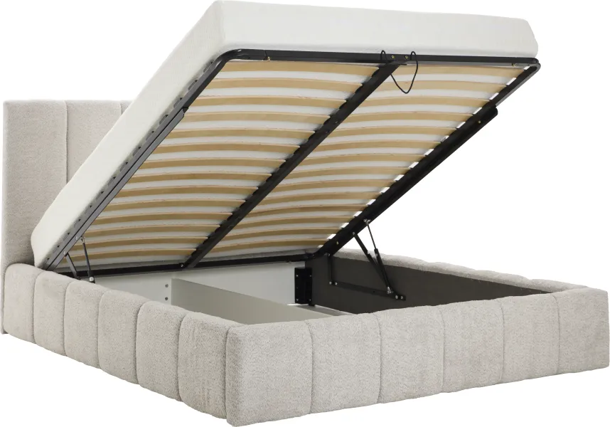 Łóżko tapicerowane Bianko 160 (boucle szary) ze stelażem i pojemnikiem 