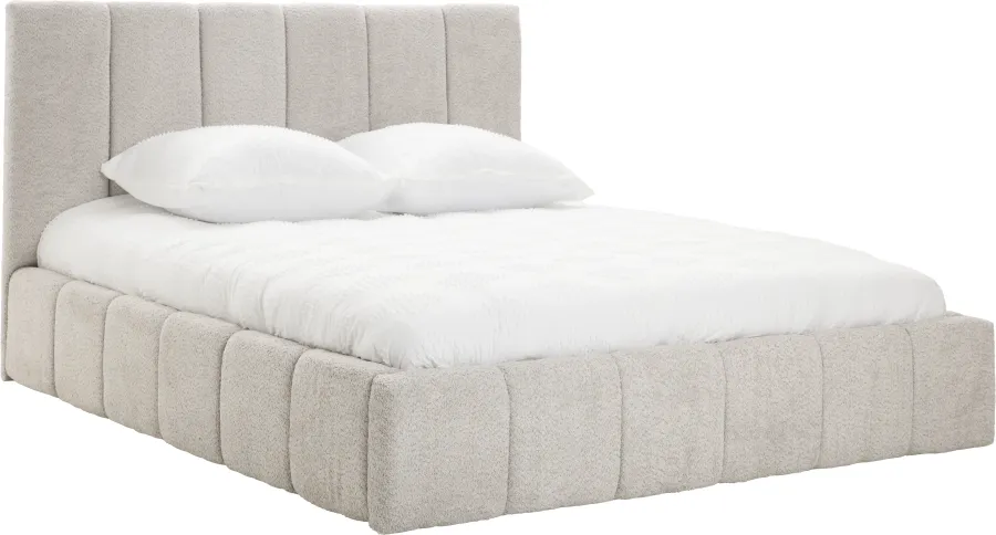 Łóżko tapicerowane Bianko 160 (boucle szary) ze stelażem i pojemnikiem 